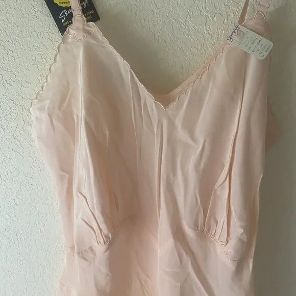 NOS Vintage Seamprufe Full Slip Womens Tall 34 Pink Lace Lingerie Midi READ - Picture 6 of 12